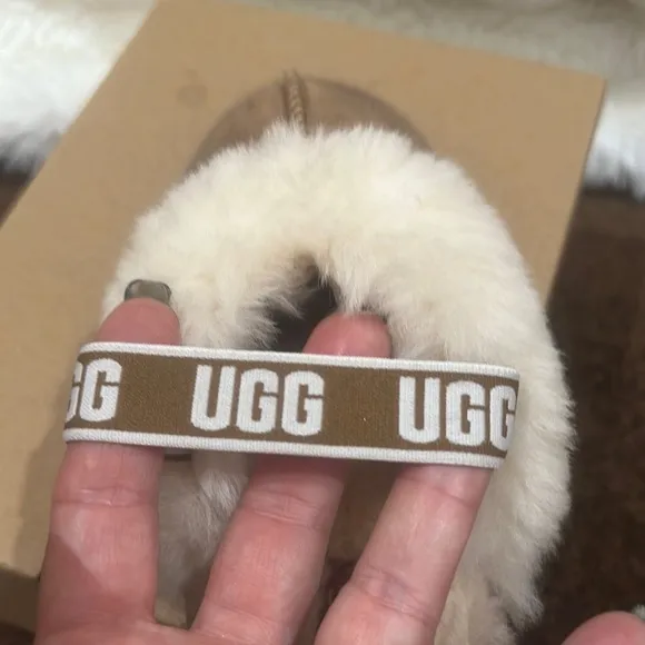 UGG Tan and Cream Sheepskin Funkette Slippers… new condition!