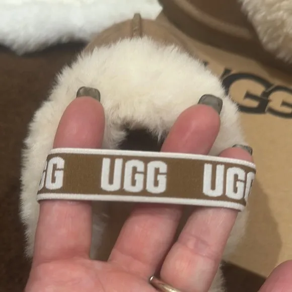 UGG Tan and Cream Sheepskin Funkette Slippers… new condition!