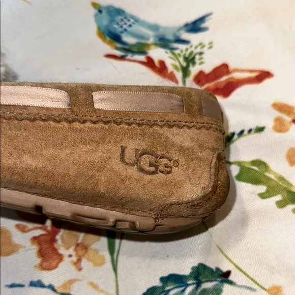 UGG Tan Suede Slippers with Fur Pom