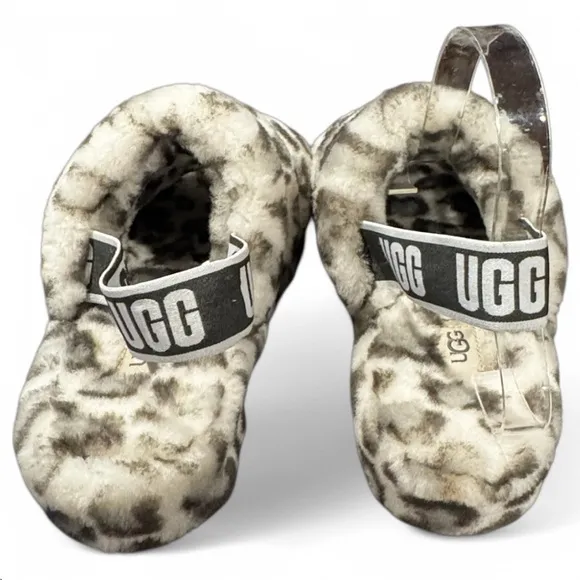 UGG Womens Fluffy Leopard Slippers - Cream and Brown size 8