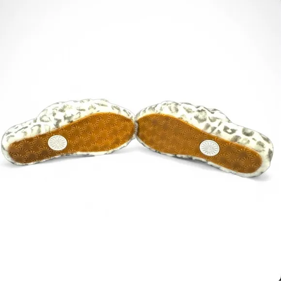 UGG Womens Fluffy Leopard Slippers - Cream and Brown size 8