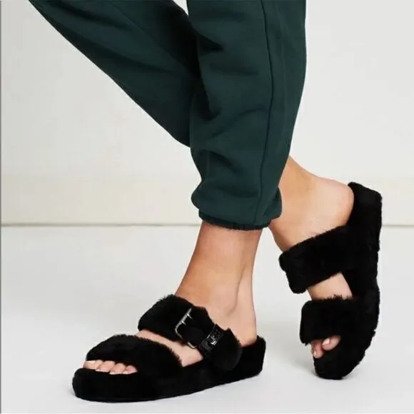 UGG Women's Fuzz Yeah Platform Slippers Slides Sandals Black Size 6 Sheepskin