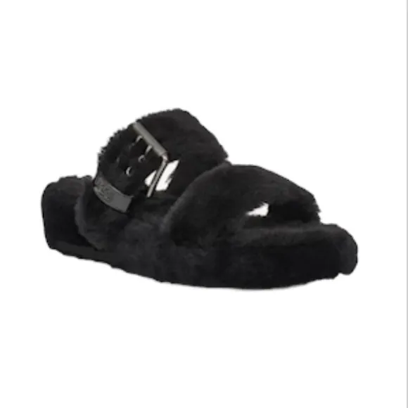 UGG Women's Fuzz Yeah Platform Slippers Slides Sandals Black Size 6 Sheepskin