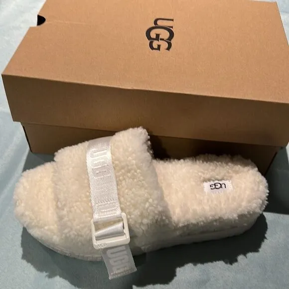 UGG Fluffita White Sheepskin Fluffy Sandals