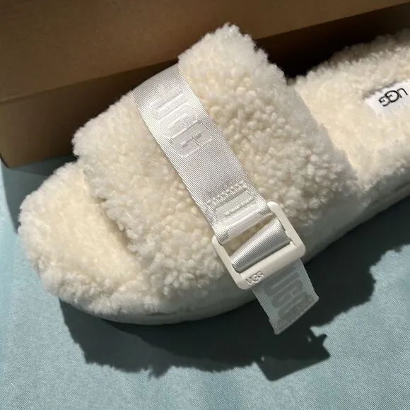 UGG Fluffita White Sheepskin Fluffy Sandals