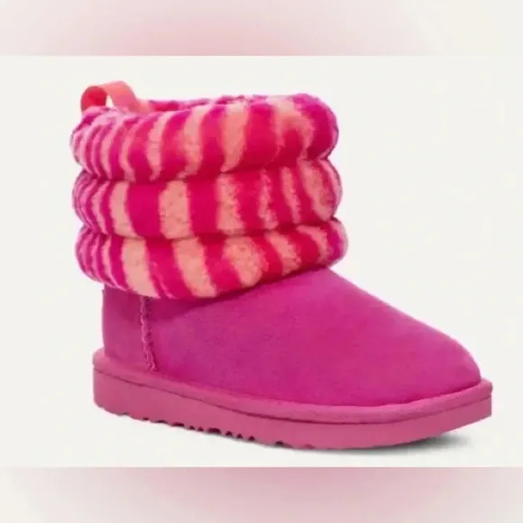 Uggs Kids Fluff Mini Quilted Zebra Kids Slippers Sz 3