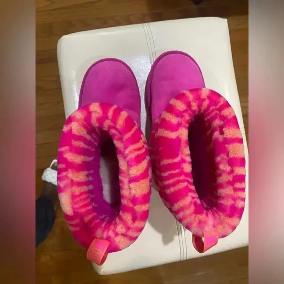 Uggs Kids Fluff Mini Quilted Zebra Kids Slippers Sz 3