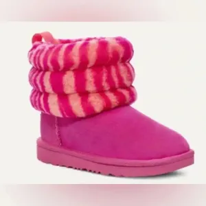 Uggs Kids Fluff Mini Quilted Zebra Kids Slippers Sz 3