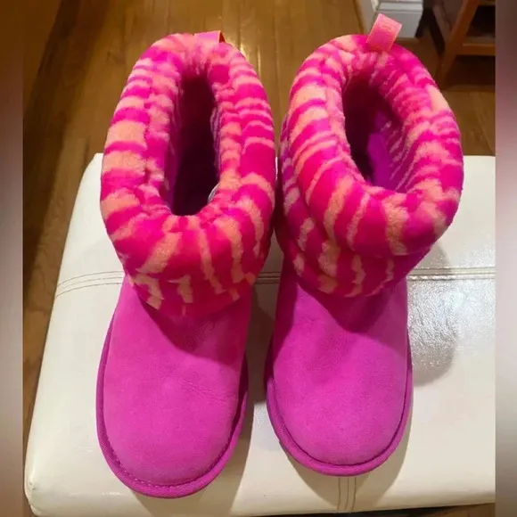 Uggs Kids Fluff Mini Quilted Zebra Kids Slippers Sz 3