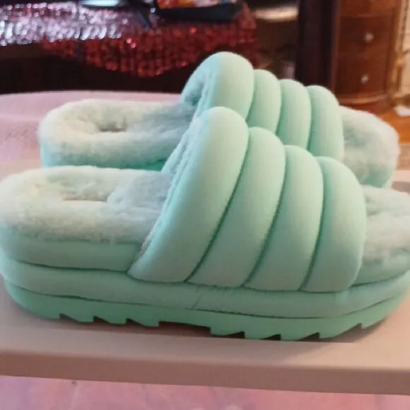 UGG Women's Mint Green Fluffy Slippers