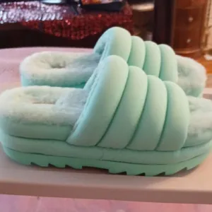 UGG Women's Mint Green Fluffy Slippers