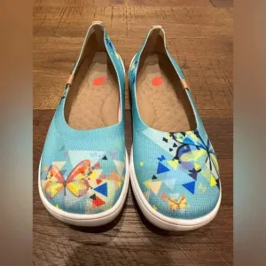 UIN Butterfly Multicolor Lightweight Round Toe Comfort Slip On Shoes Size 5.5
