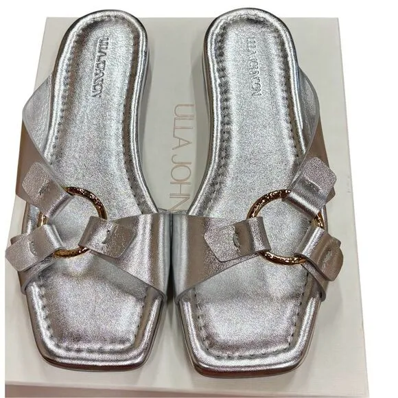 ULLA JOHNSON Anya Slide Shoes in Silver NWB Size 41