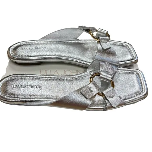 ULLA JOHNSON Anya Slide Shoes in Silver NWB Size 41
