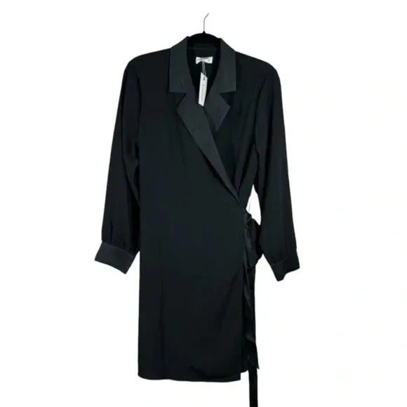 UnTuckIt Satin Black Wrap Agnes Dress Business Career Corporate Modern Large NWT