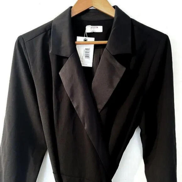 UnTuckIt Satin Black Wrap Agnes Dress Business Career Corporate Modern Large NWT