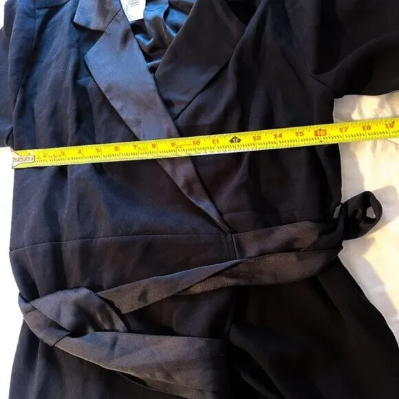 UnTuckIt Satin Black Wrap Agnes Dress Business Career Corporate Modern Large NWT