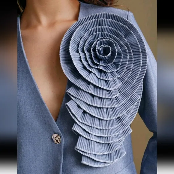 V-Neck Single-Breasted Floral Patchwork Elegant Modern Solid Color Blazer Jacket