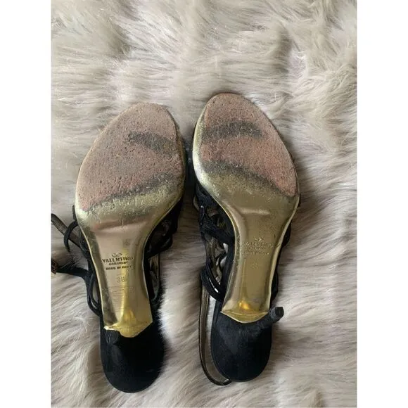 Valentino Black Suede Slingback Sandals Size 8/38