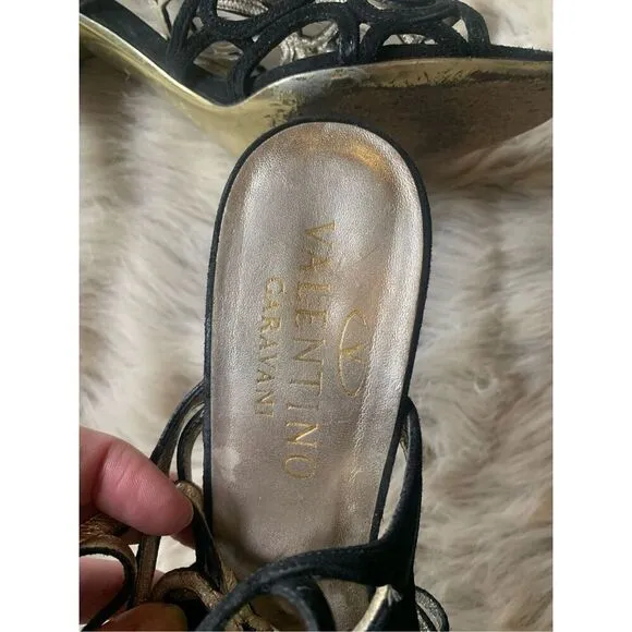 Valentino Black Suede Slingback Sandals Size 8/38