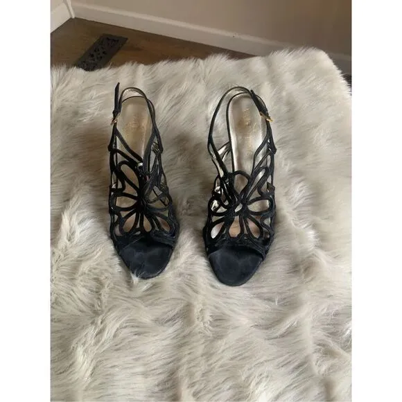 Valentino Black Suede Slingback Sandals Size 8/38