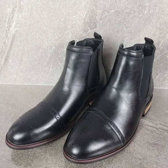 Vance Co Boots Mens 9.5 Wide Black Garrett Cap Toe Chelsea Shoes