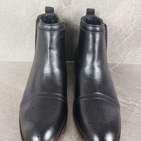 Vance Co Boots Mens 9.5 Wide Black Garrett Cap Toe Chelsea Shoes