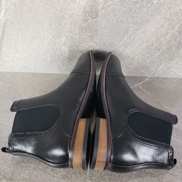 Vance Co Boots Mens 9.5 Wide Black Garrett Cap Toe Chelsea Shoes