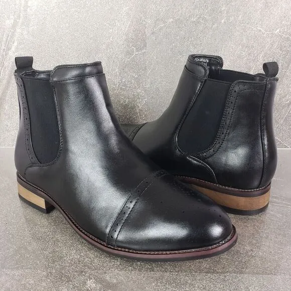 Vance Co Boots Mens 9.5 Wide Black Garrett Cap Toe Chelsea Shoes