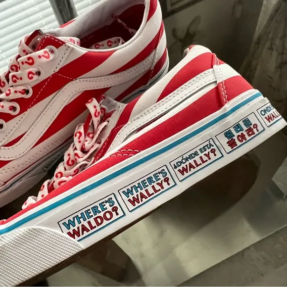 Vans &amp; Where’s Waldo Collab Sneakers, Red &amp; White in Size 7.5M