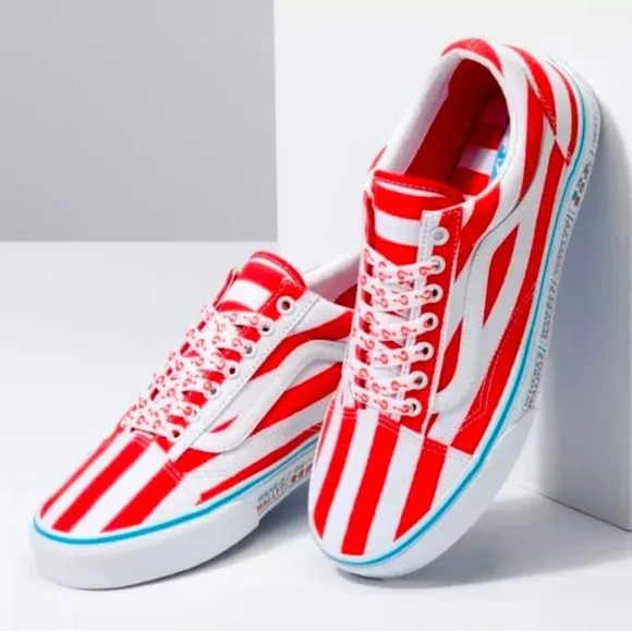 Vans &amp; Where’s Waldo Collab Sneakers, Red &amp; White in Size 7.5M