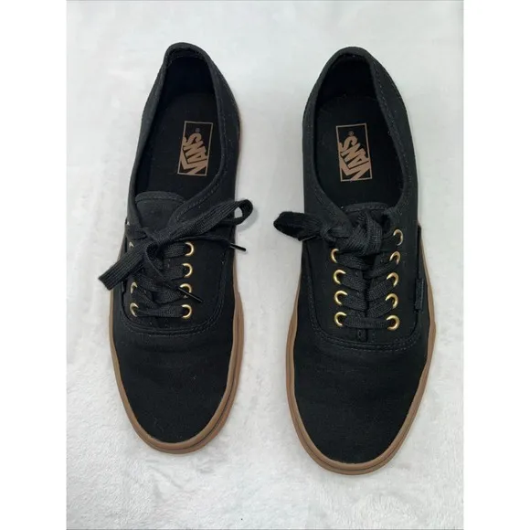 Vans Authentic Sneaker Low Skate Shoe Canvas Black Gum Gold Eyelets Men 11