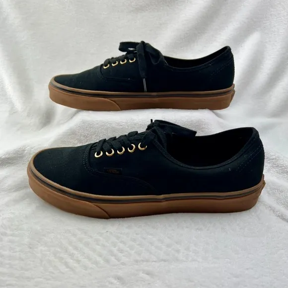 Vans Authentic Sneaker Low Skate Shoe Canvas Black Gum Gold Eyelets Men 11