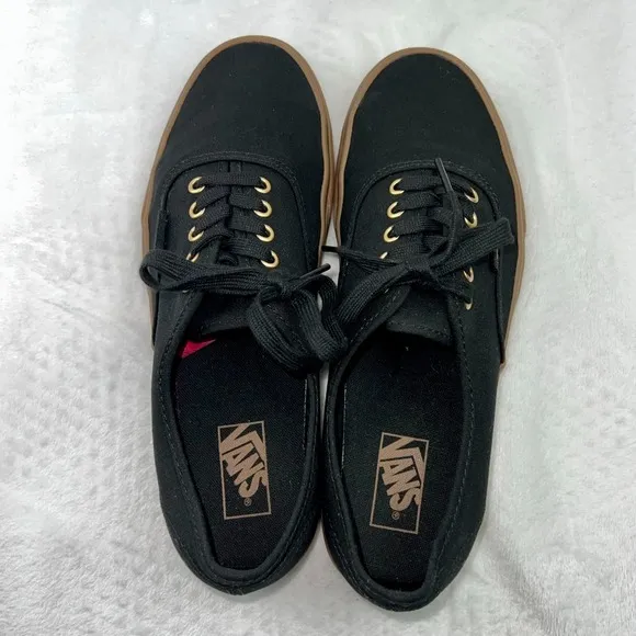 Vans Authentic Sneaker Low Skate Shoe Canvas Black Gum Gold Eyelets Men 11