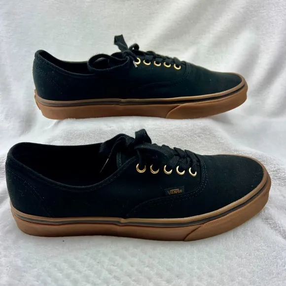 Vans Authentic Sneaker Low Skate Shoe Canvas Black Gum Gold Eyelets Men 11