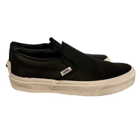 VANS CLASSIC SLIP-ON - Black Perforated Leather Women 8 Men 6.5