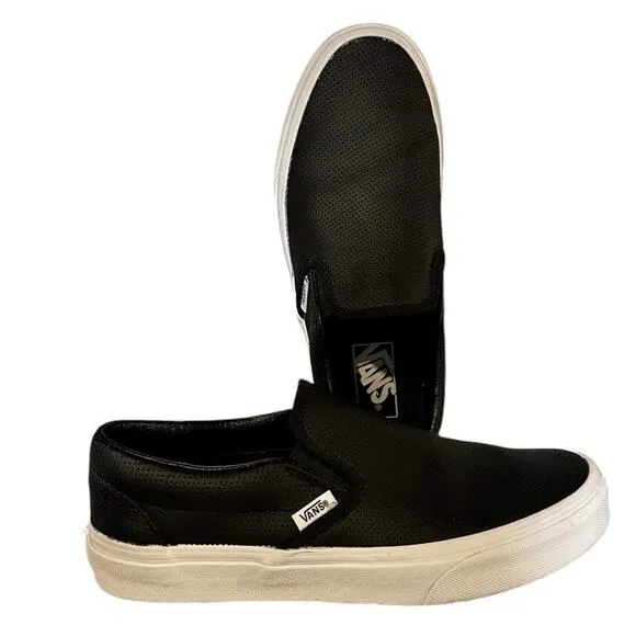 VANS CLASSIC SLIP-ON - Black Perforated Leather Women 8 Men 6.5