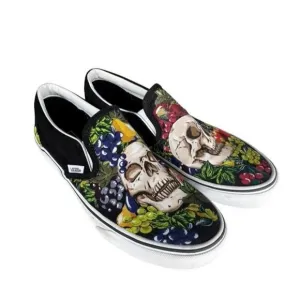 VANS Classic Slip On Fruit Skull Black White Shoes Men's Size 8 New W/Out Box