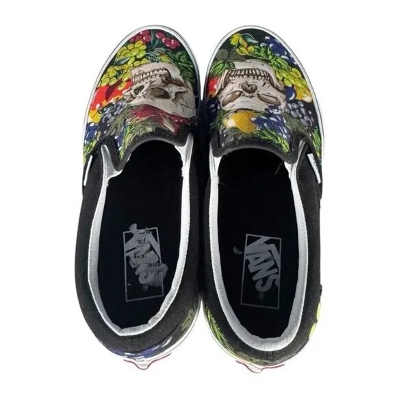 VANS Classic Slip On Fruit Skull Black White Shoes Men's Size 8 New W/Out Box