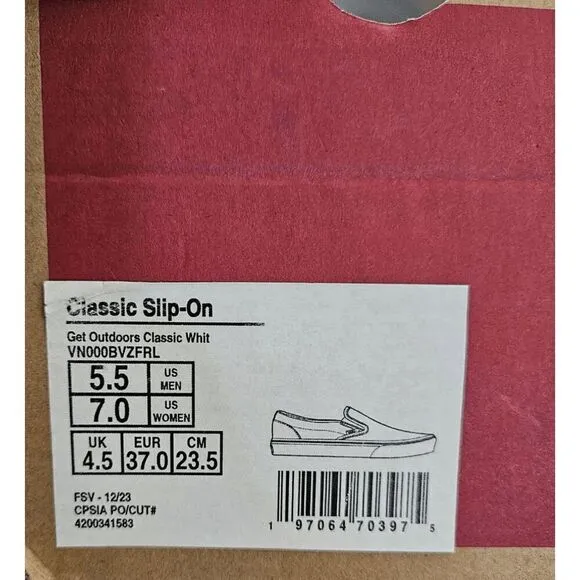 vans classic slip on get outdoors classic white women size 7/8.5