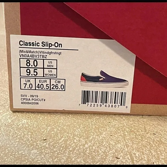 VANS Classic Slip-On shoes. Mix and Match multicolored color-block design.