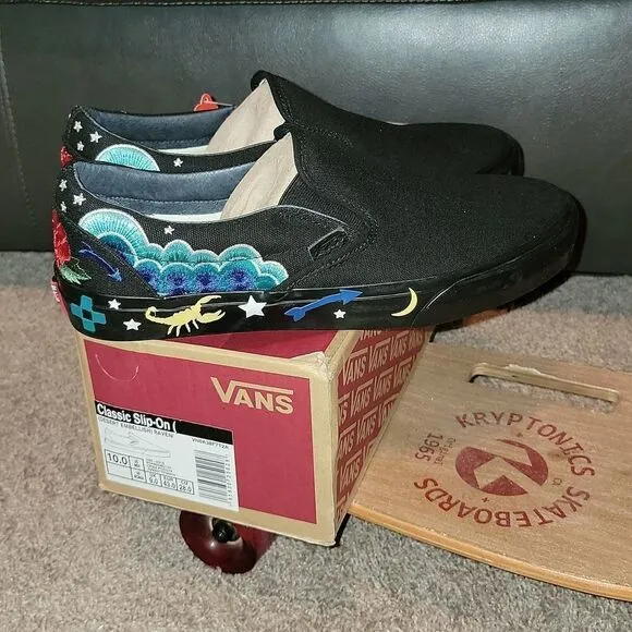Vans Desert Embellish Shoes Black Classic Slip On Rare New Size M 10 W 11.5