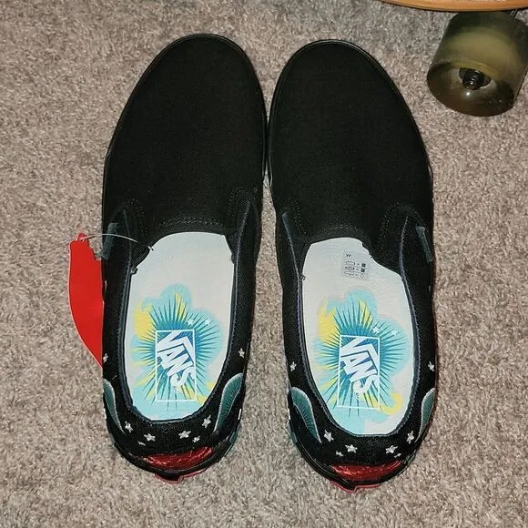 Vans Desert Embellish Shoes Black Classic Slip On Rare New Size M 10 W 11.5