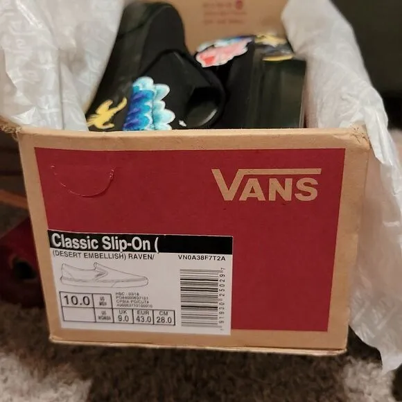 Vans Desert Embellish Shoes Black Classic Slip On Rare New Size M 10 W 11.5