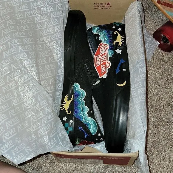 Vans Desert Embellish Shoes Black Classic Slip On Rare New Size M 10 W 11.5