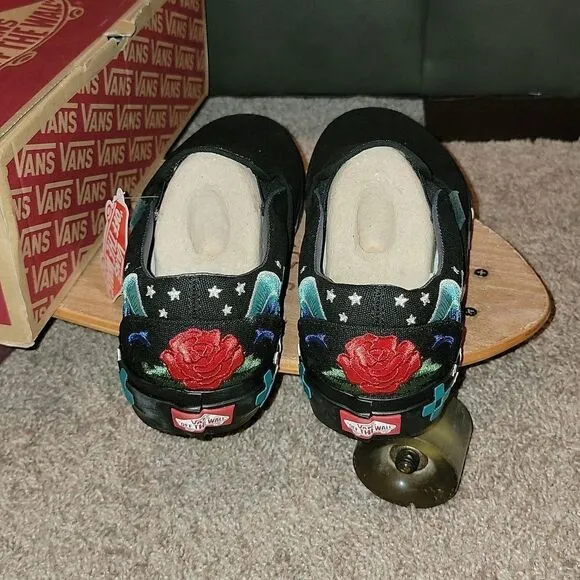 Vans Desert Embellish Shoes Black Classic Slip On Rare New Size M 10 W 11.5