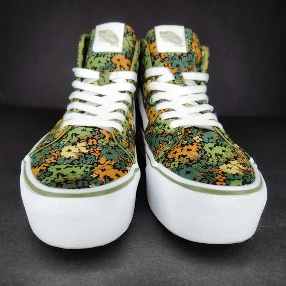 Vans High Top Sneaker Olive/Petrol Floral Womans 8 Platform Sneakers
