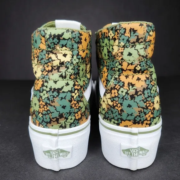 Vans High Top Sneaker Olive/Petrol Floral Womans 8 Platform Sneakers