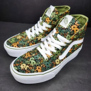 Vans High Top Sneaker Olive/Petrol Floral Womans 8 Platform Sneakers