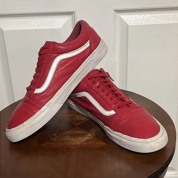🔥🔥 VANS OLD SKOOL Red Leather Sneakers - Side Zipper - Men Sz 12  - Good 🔥🔥
